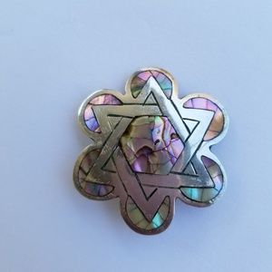 Vtg Sterling Silver Abalone Star of David Pendant